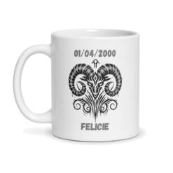 Mug signe astrologique Bélier personnalisé – Prénom et date de naissance, céramique 330 ml – mug personnalisé
