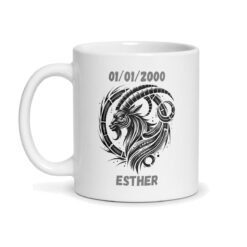 Mug signe astrologique Capricorne personnalisé – Prénom et date de naissance, céramique 330 ml – mug personnalisé