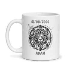 Mug signe astrologique Lion personnalisé – Prénom et date de naissance, céramique 330 ml – mug personnalisé