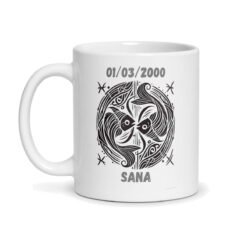 Mug signe astrologique Poissons personnalisé – Prénom et date de naissance, céramique 330 ml – mug personnalisé