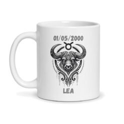Mug signe astrologique Taureau personnalisé – Prénom et date de naissance, céramique 330 ml – mug personnalisé