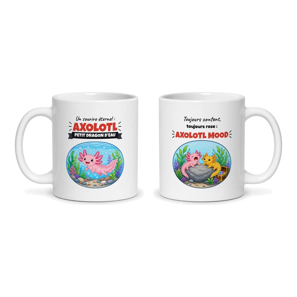 Mug axolotl – les deux faces du mug côte à côte