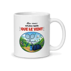 Mug badminton – mug blanc vu du dos
