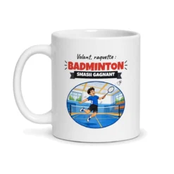 Mug badminton – mug blanc vu de face