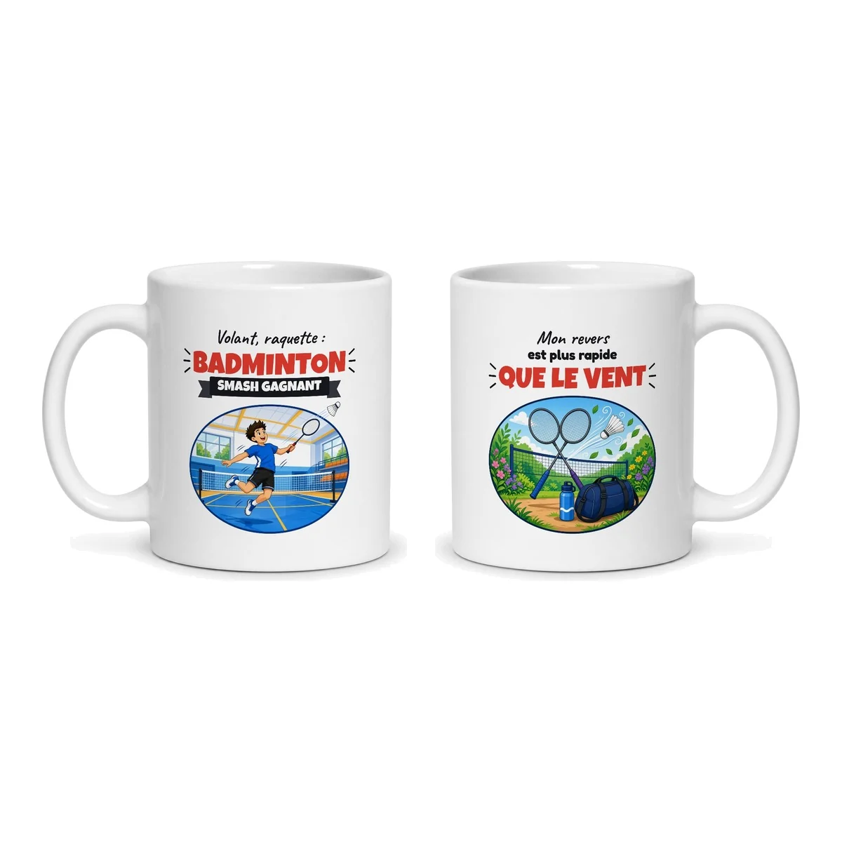 Mug badminton – les deux faces du mug côte à côte