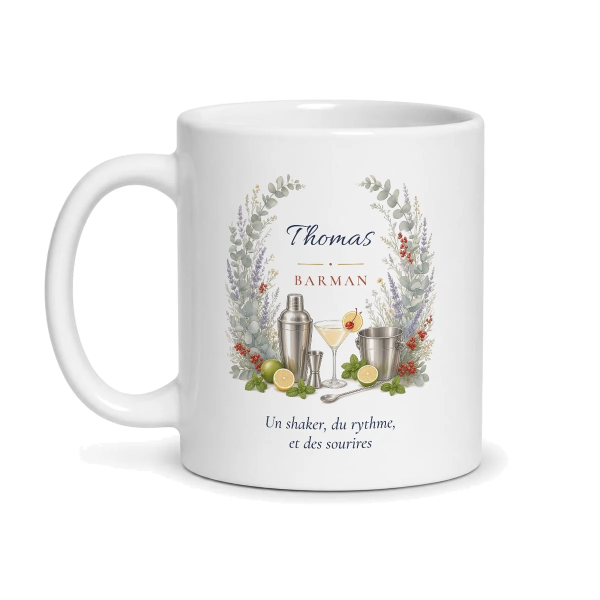 Mug barman personnalisé prénom – mug blanc vu de face