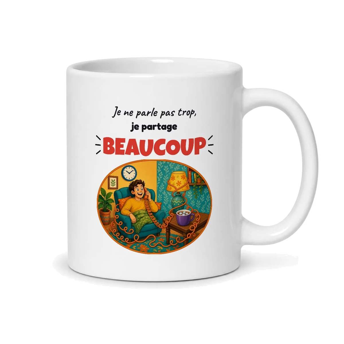 Mug bavard – mug blanc vu du dos