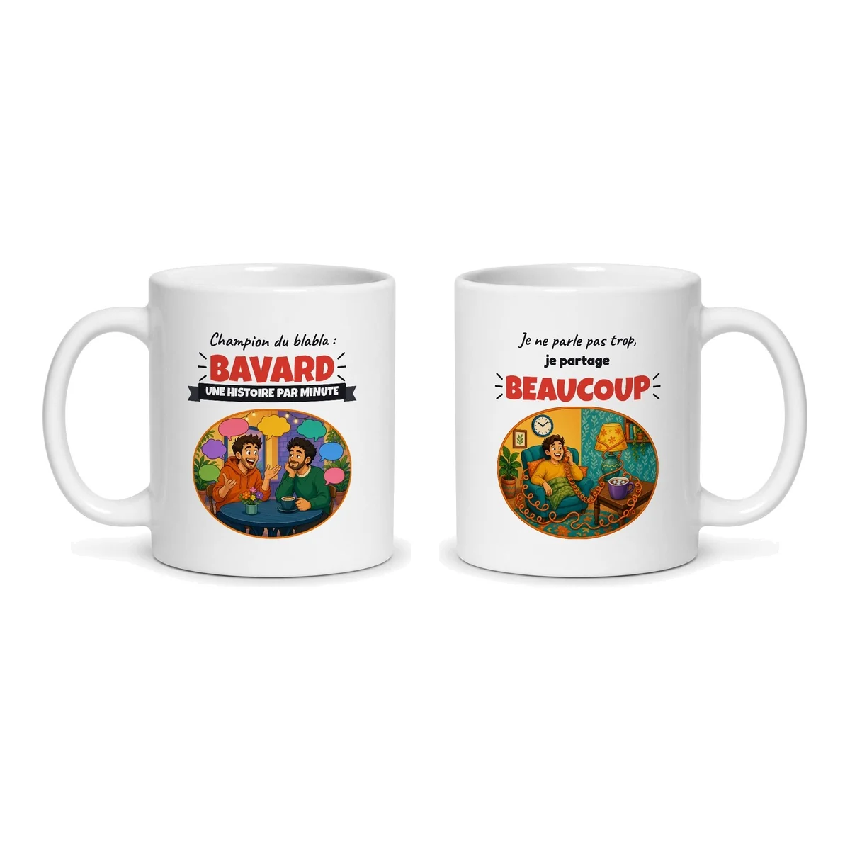 Mug bavard – les deux faces du mug côte à côte