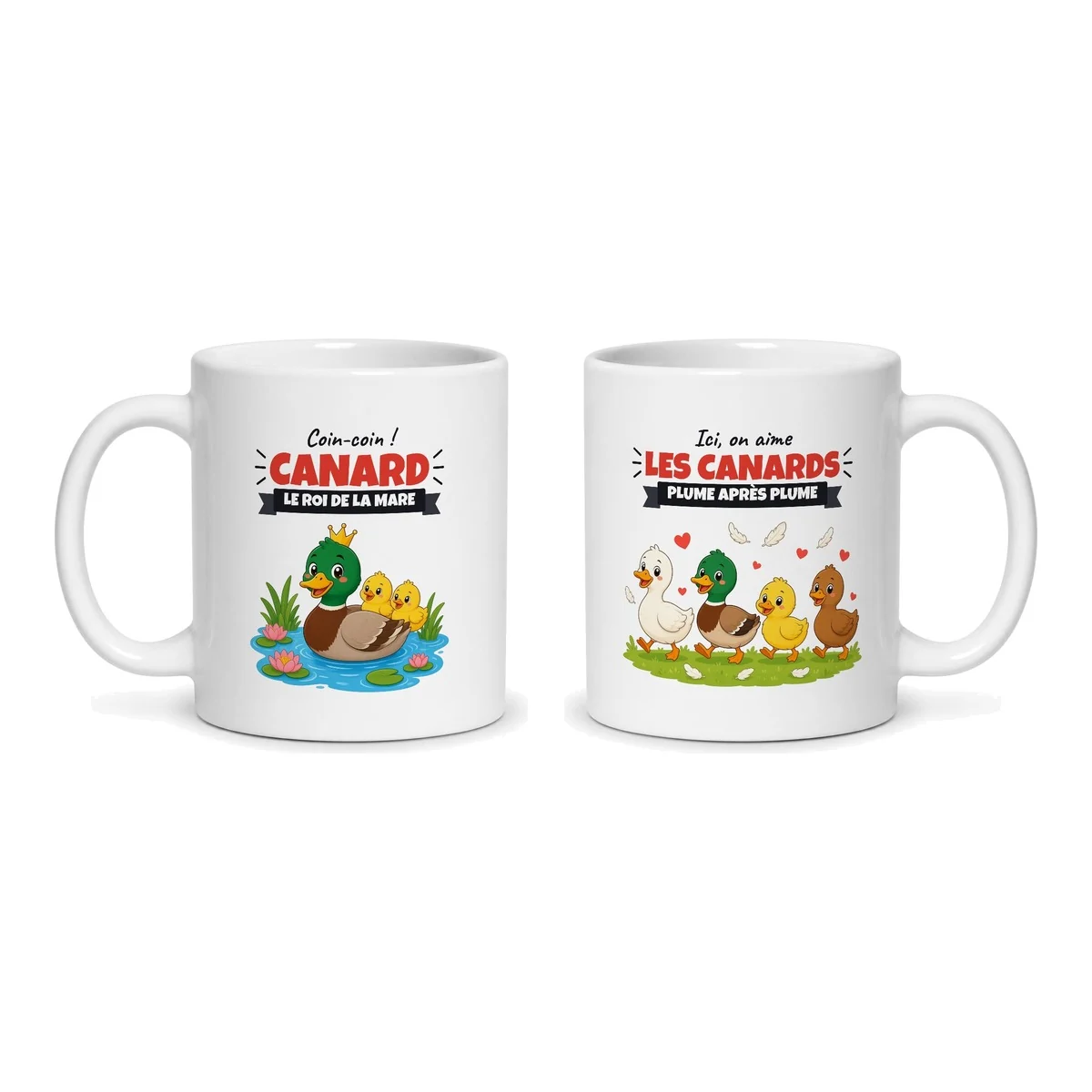 Mug canard – les deux faces du mug côte à côte