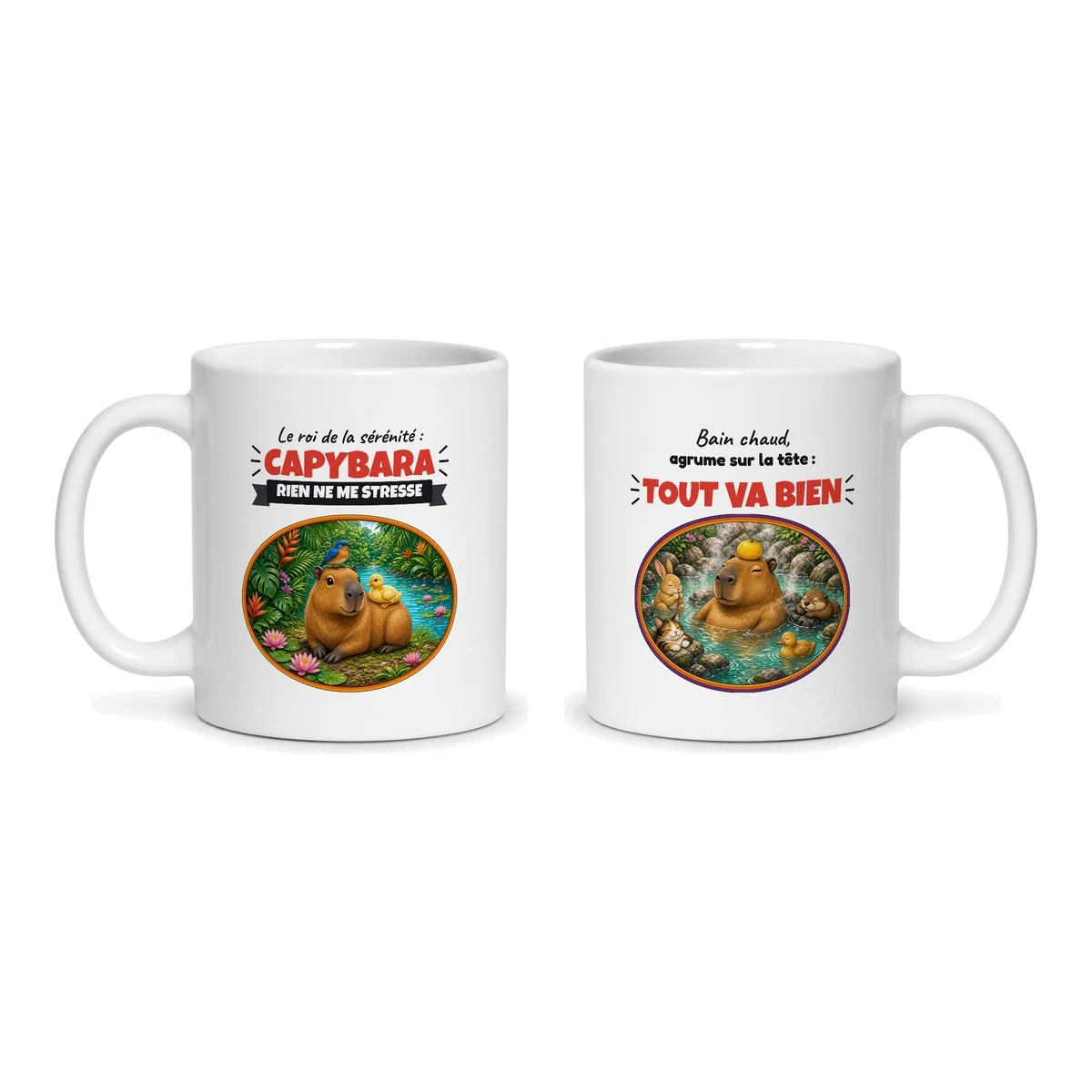 Mug capybara – les deux faces du mug côte à côte