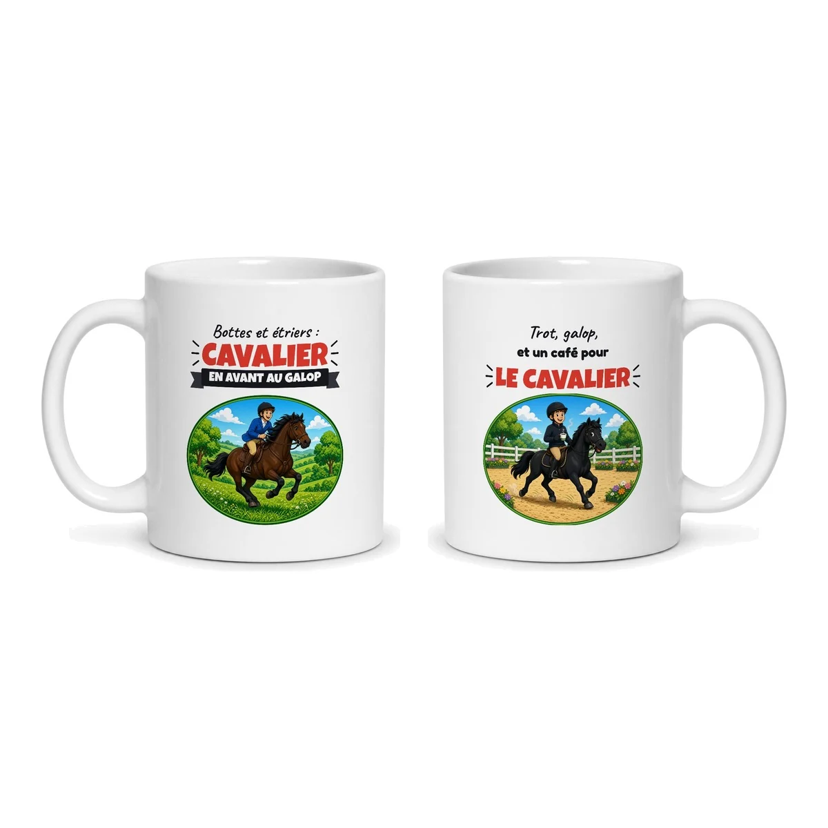 Mug cavalier – les deux faces du mug côte à côte