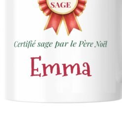 Mug Certifié sage par le Père Noël personnalisé prénom – gros plan sur la personnalisation