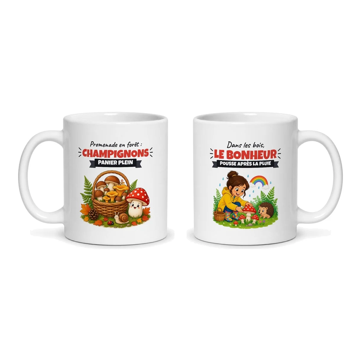 Mug champignons – les deux faces du mug côte à côte