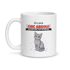 Mug chat gris – mug blanc vu de face