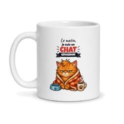 Mug chat grognon « Le matin, je suis un chat grognon », vue de face