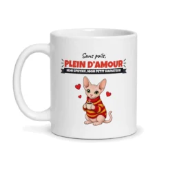 Mug chat sphynx – mug blanc vu de face