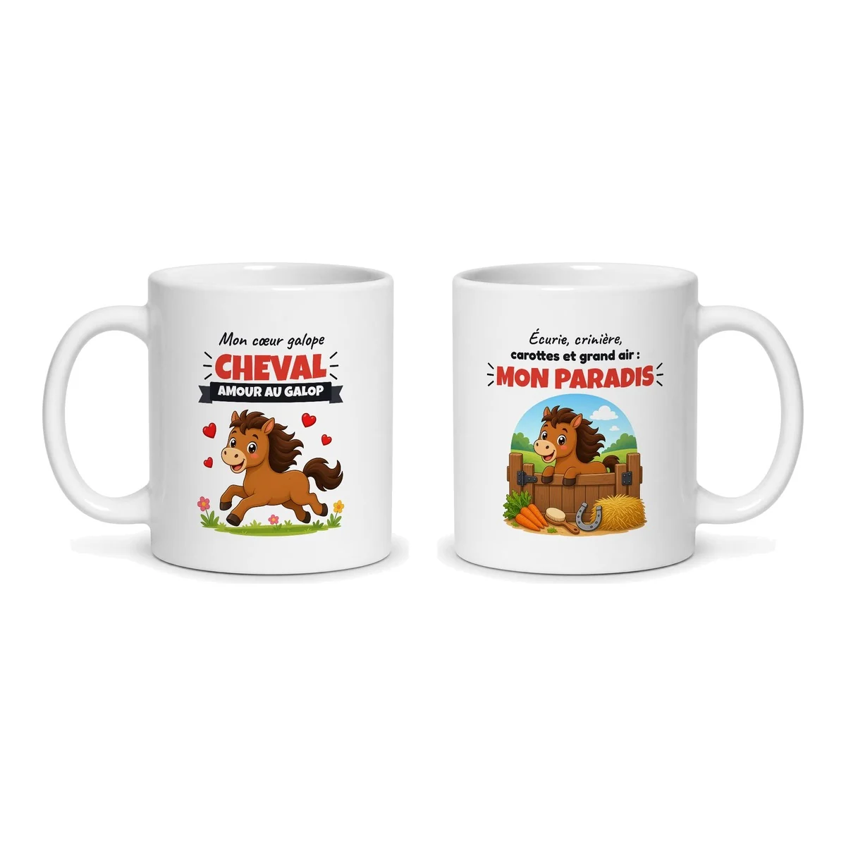 Mug cheval – les deux faces du mug côte à côte