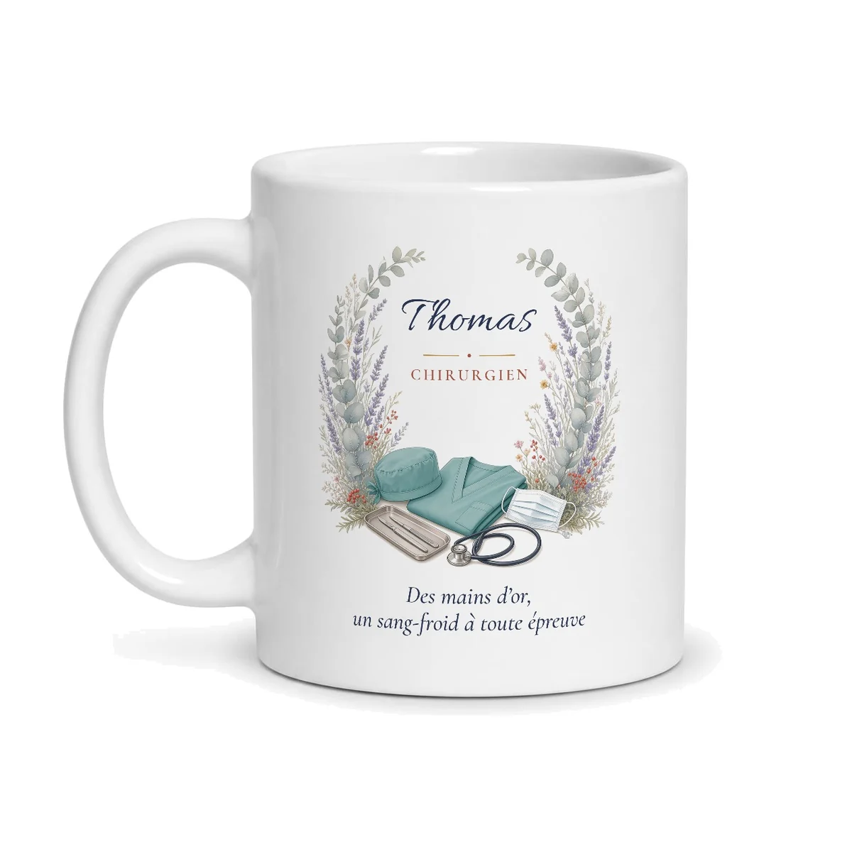 Mug chirurgien personnalisé prénom – mug blanc vu de face
