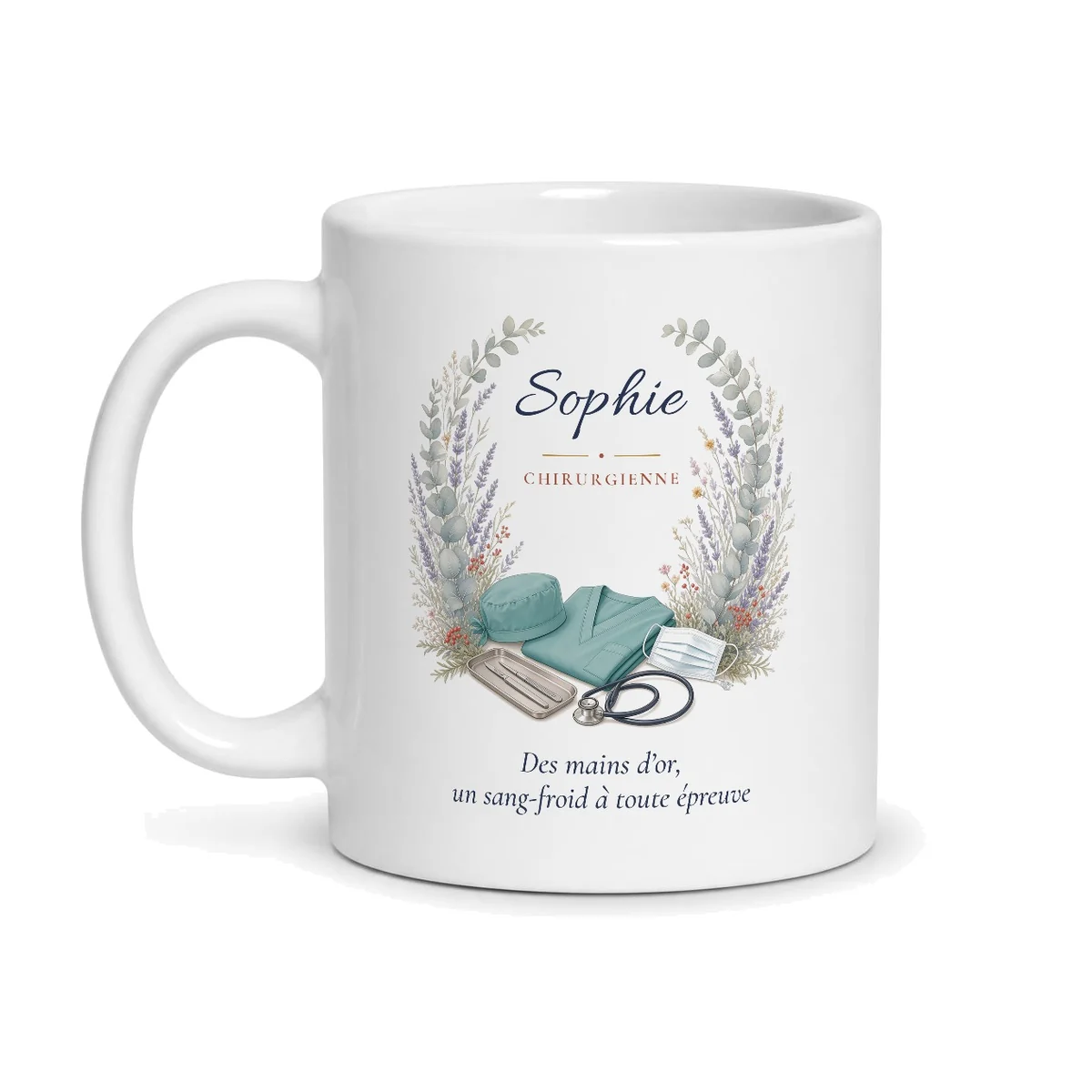 Mug chirurgienne personnalisé prénom – mug blanc vu de face