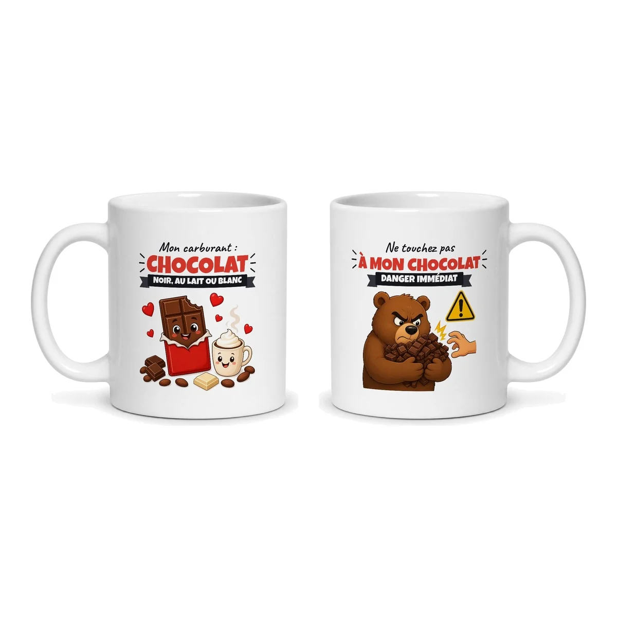 Mug chocolat – les deux faces du mug côte à côte