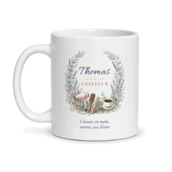 Mug coiffeur personnalisé prénom – mug blanc vu de face