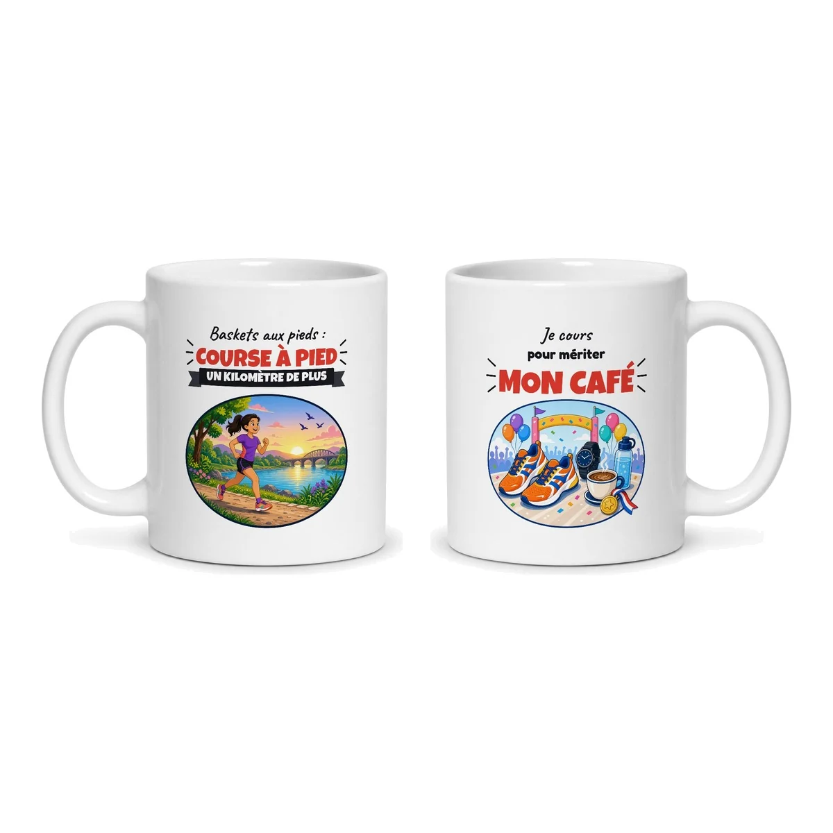 Mug course à pied – les deux faces du mug côte à côte