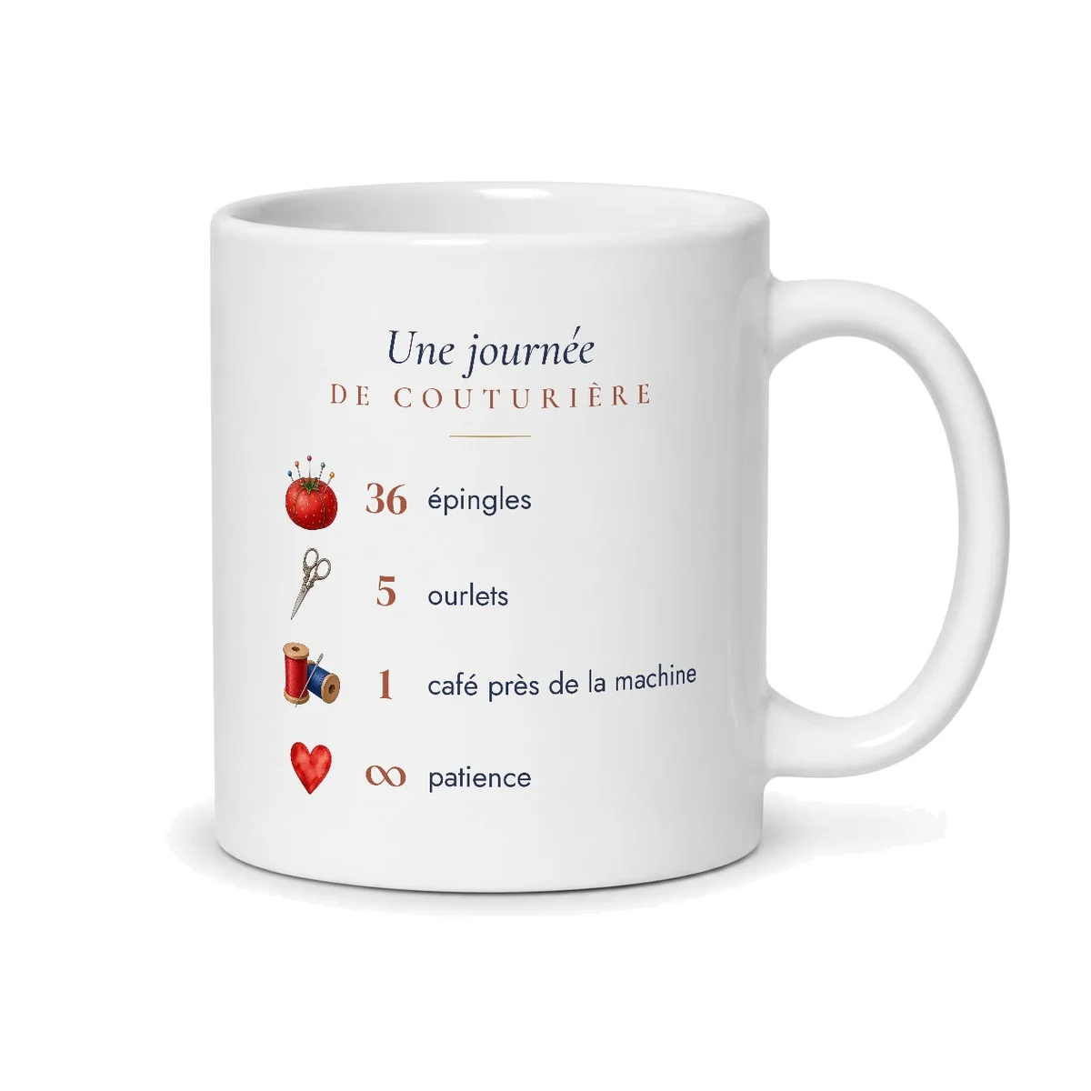 Mug couturière personnalisé prénom – mug blanc vu du dos