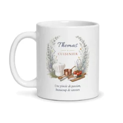 Mug cuisinier personnalisé prénom – mug blanc vu de face
