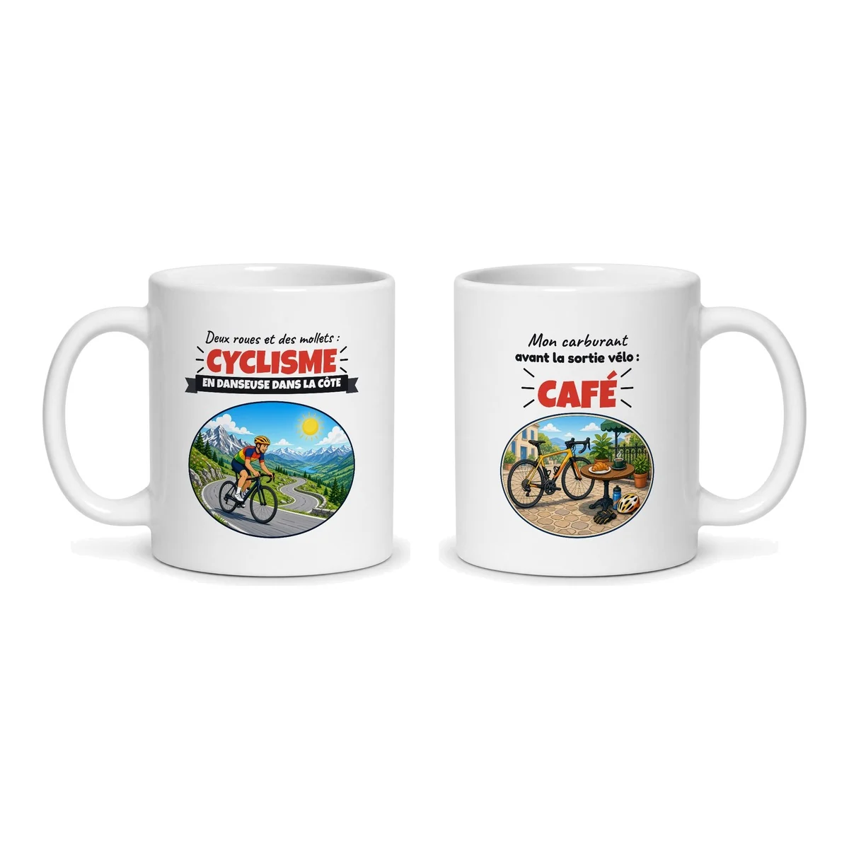 Mug cyclisme – les deux faces du mug côte à côte