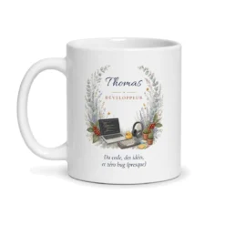 Mug développeur personnalisé prénom – mug blanc vu de face