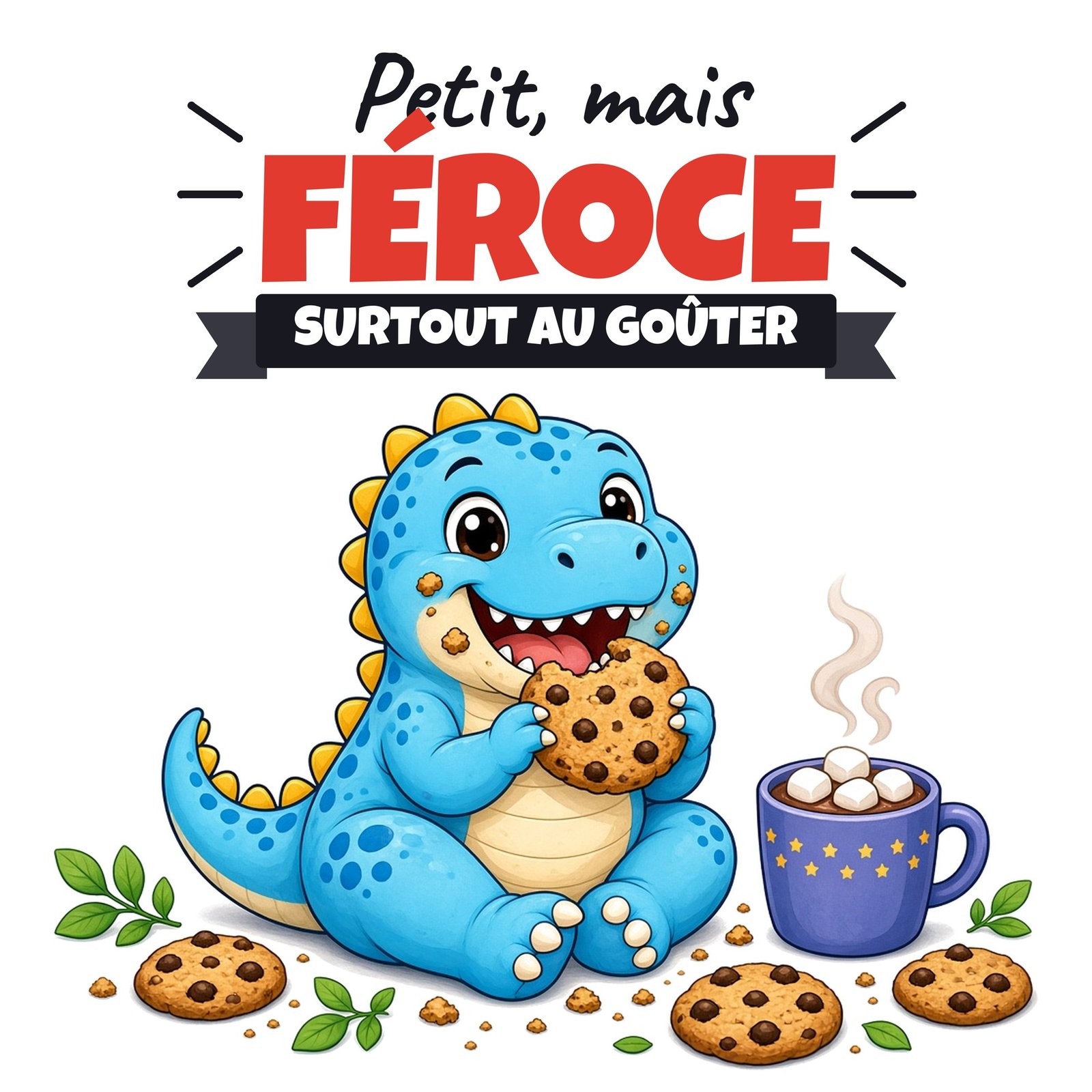 Visuel de la face arrière du mug dinosaure prénom « Attention, Léo-saure ! »