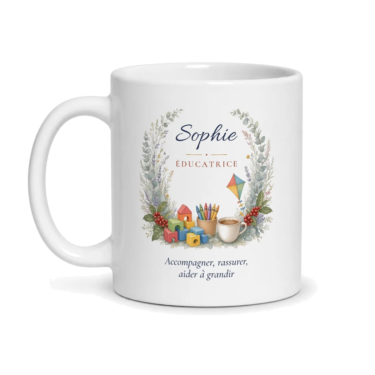 Mug éducatrice personnalisé prénom – mug blanc vu de face