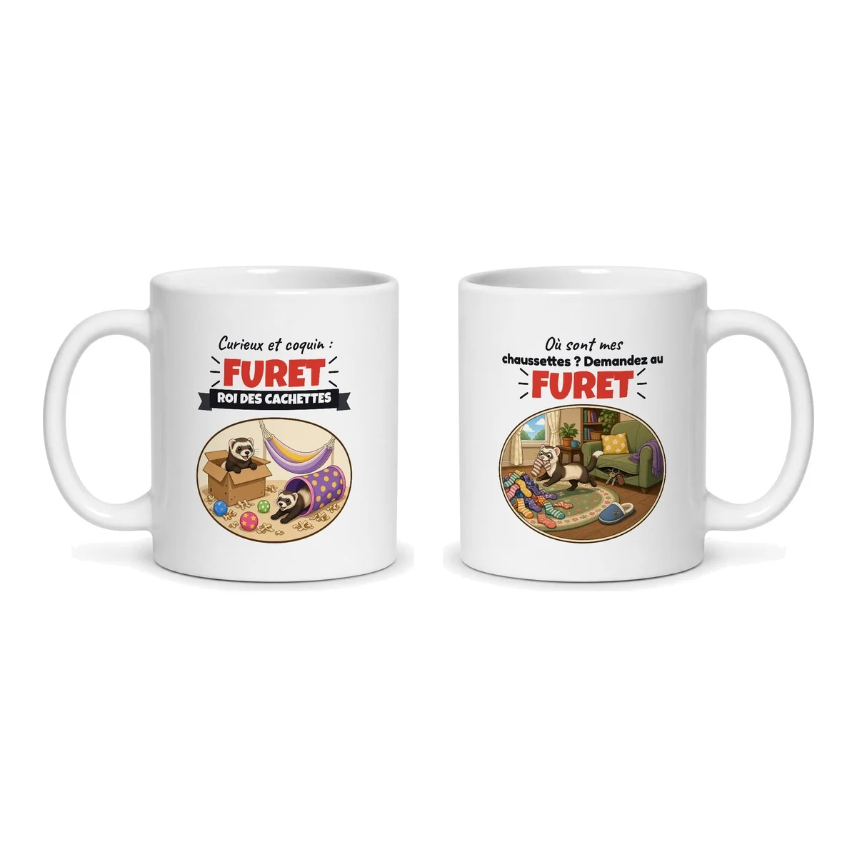 Mug furet – les deux faces du mug côte à côte