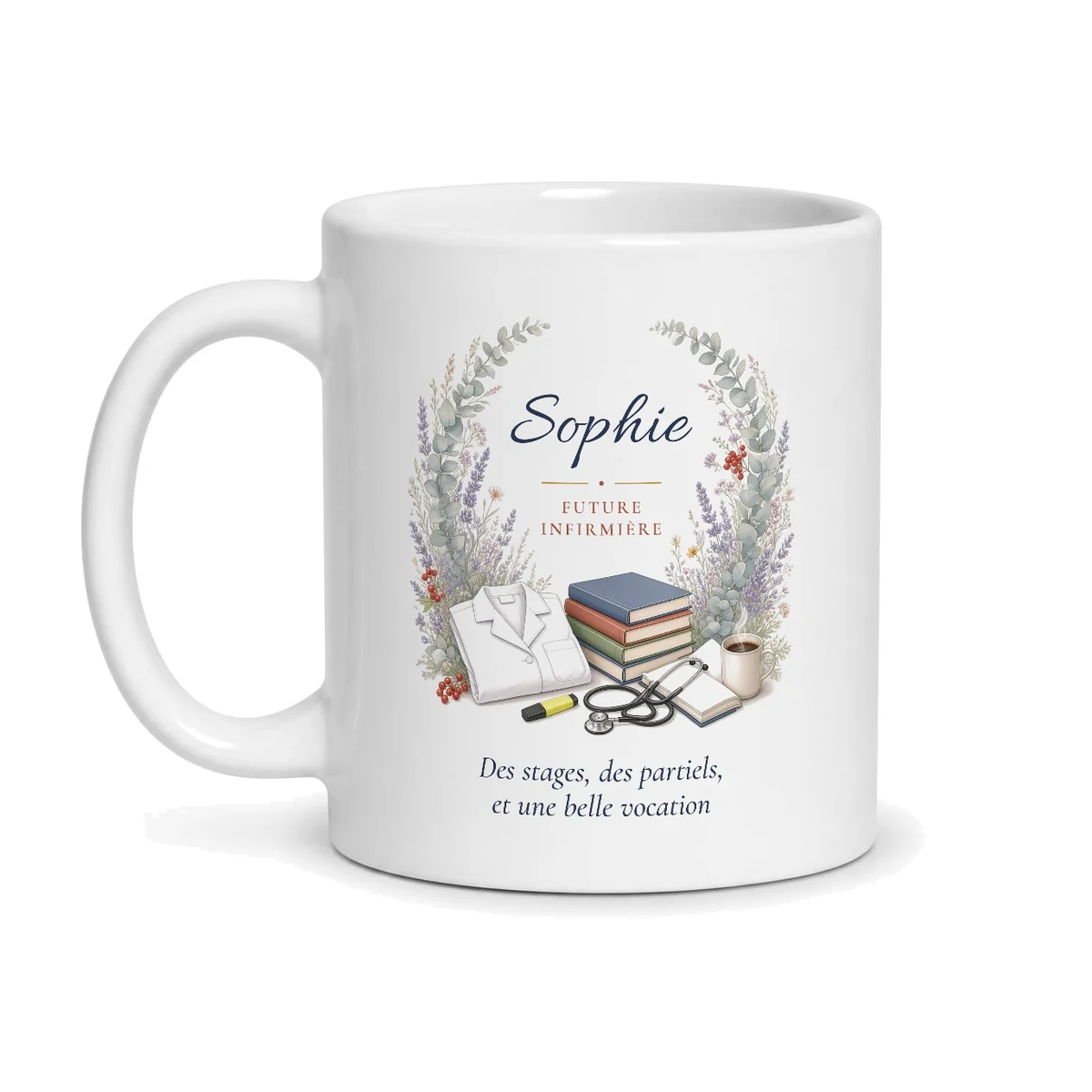 Mug future infirmière personnalisé prénom – mug blanc vu de face