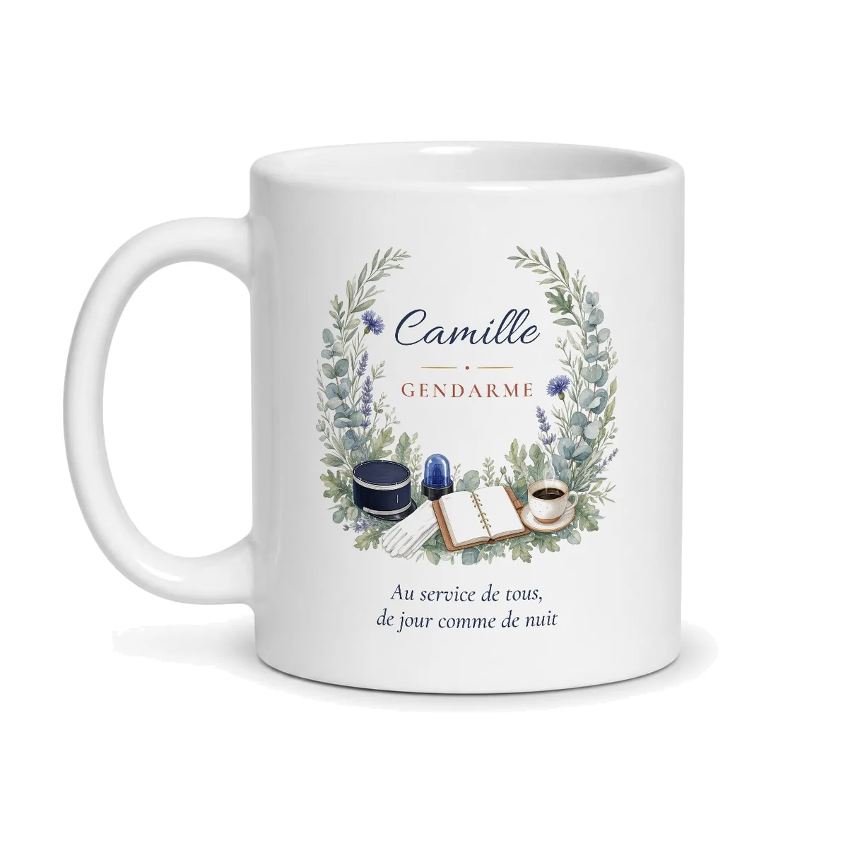 Mug gendarme personnalisé prénom – mug blanc vu de face