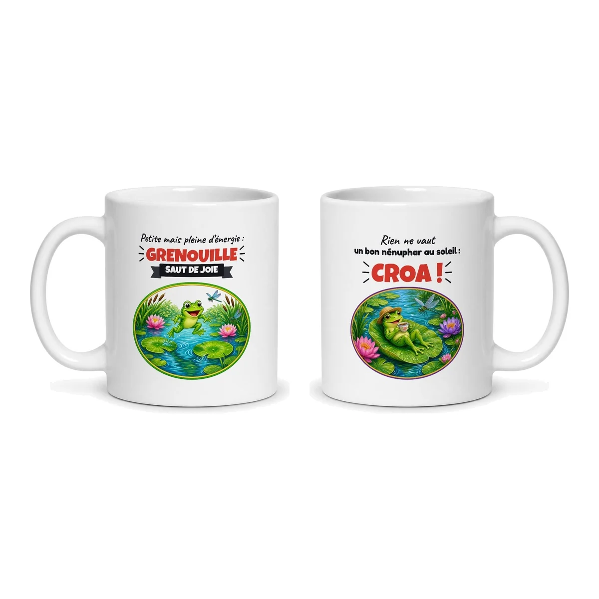 Mug grenouille – les deux faces du mug côte à côte