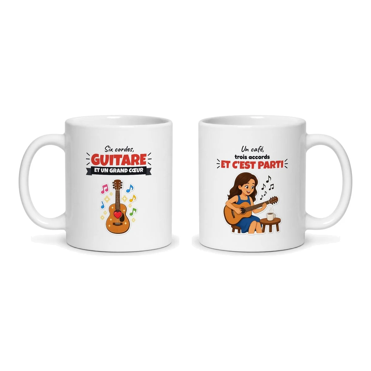 Mug guitare – les deux faces du mug côte à côte