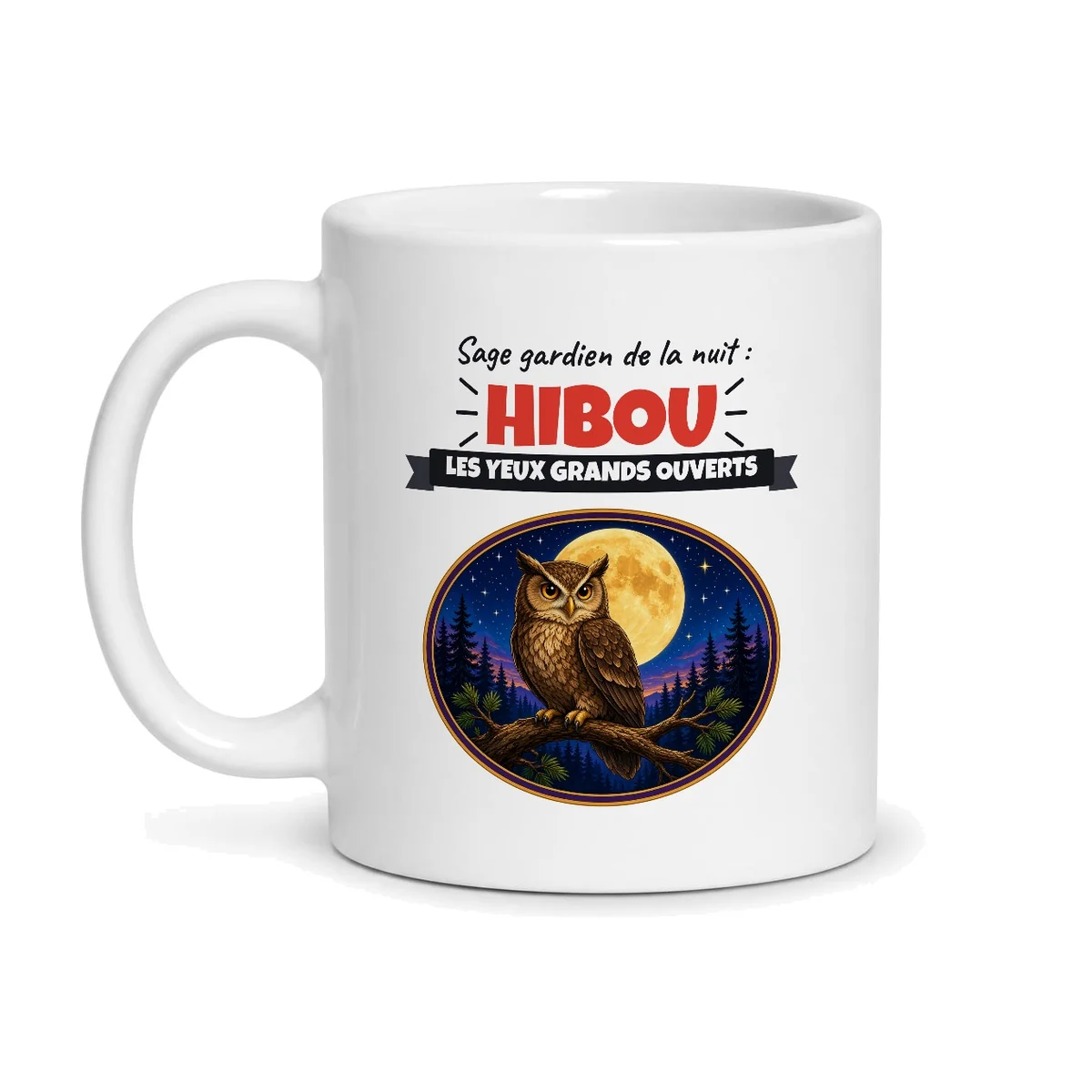 Mug hibou – mug blanc vu de face