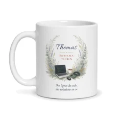 Mug informaticien personnalisé prénom – mug blanc vu de face