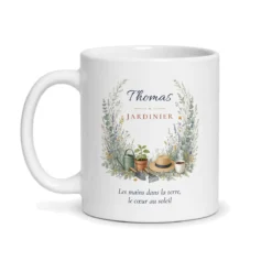 Mug jardinier personnalisé prénom – mug blanc vu de face