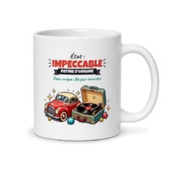 Mug anniversaire « Je ne vieillis pas, je deviens collector », vue du dos