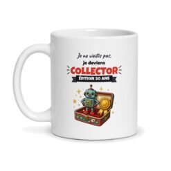 Mug anniversaire « Je ne vieillis pas, je deviens collector », vue de face (édition 50 ans)