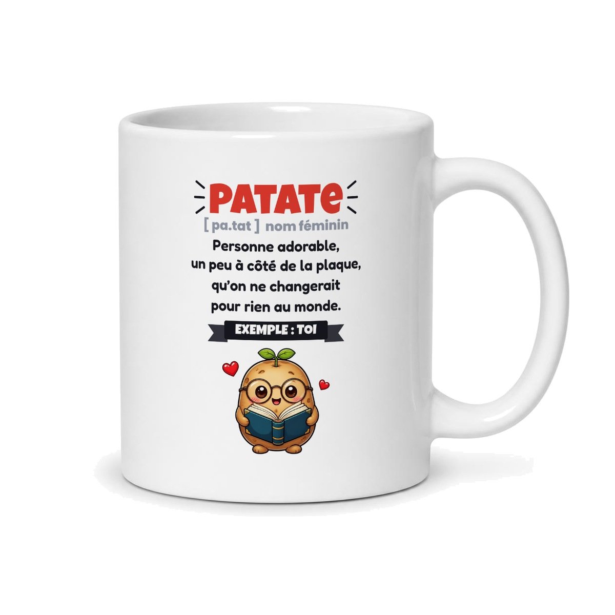 Mug « Je t'aime, espèce de patate », vue du dos