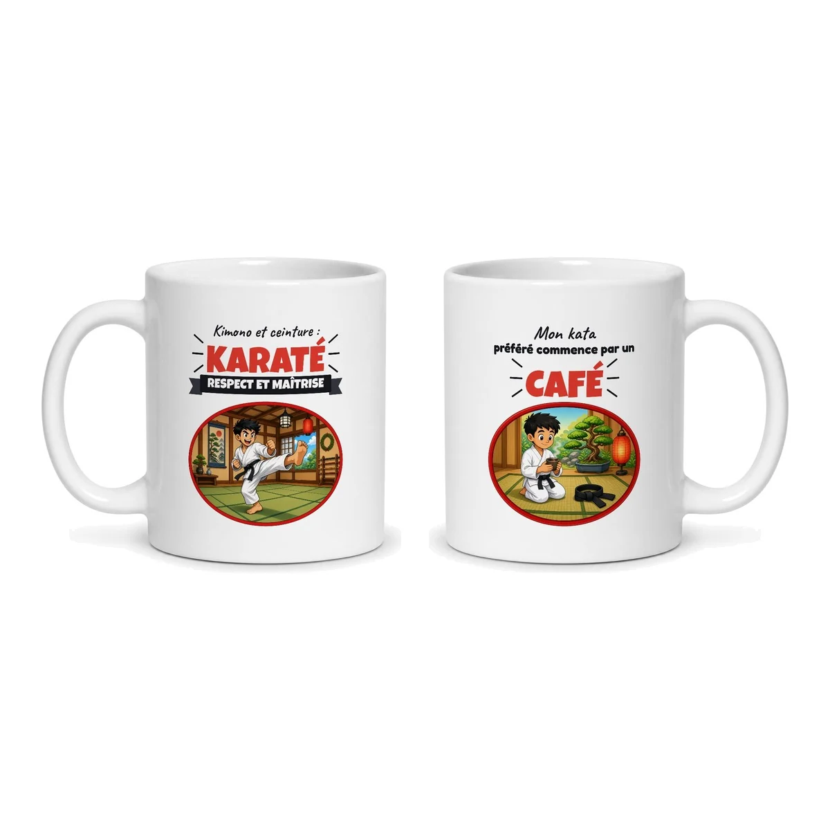 Mug karaté – les deux faces du mug côte à côte