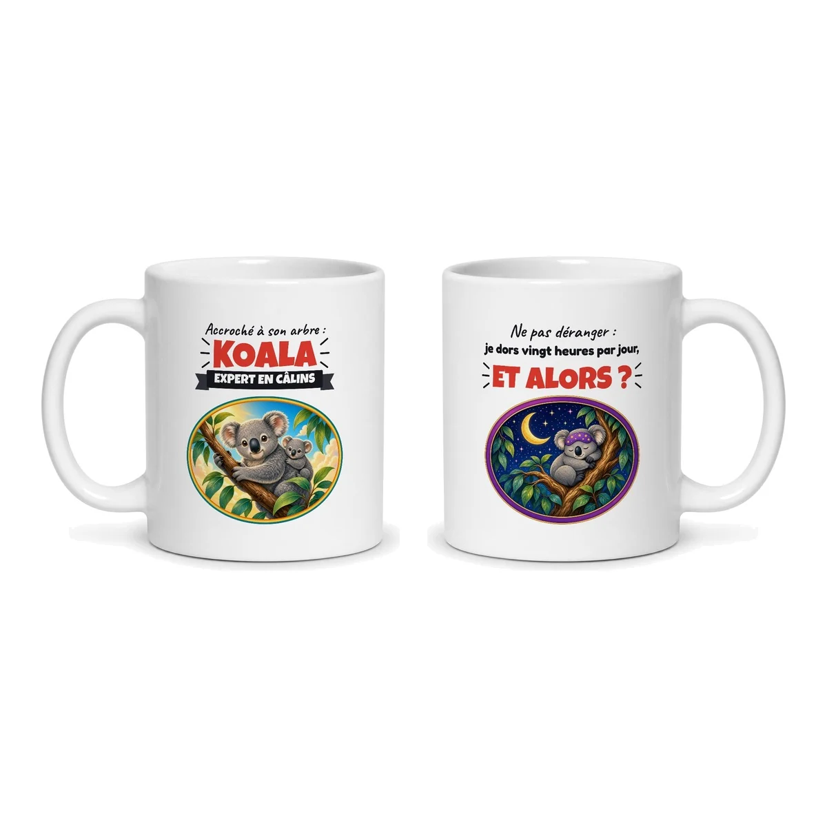 Mug koala – les deux faces du mug côte à côte