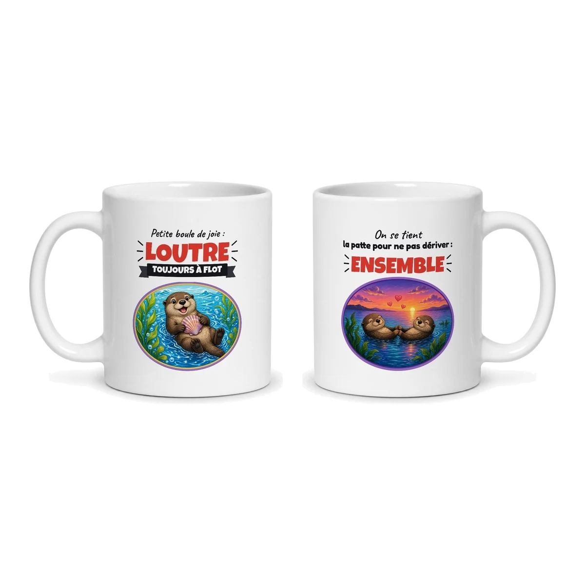 Mug loutre – les deux faces du mug côte à côte