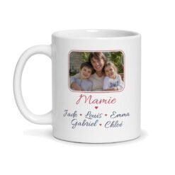 Mug Mamie photo personnalisé avec les prénoms des petits-enfants – cadeau mamie, face avant