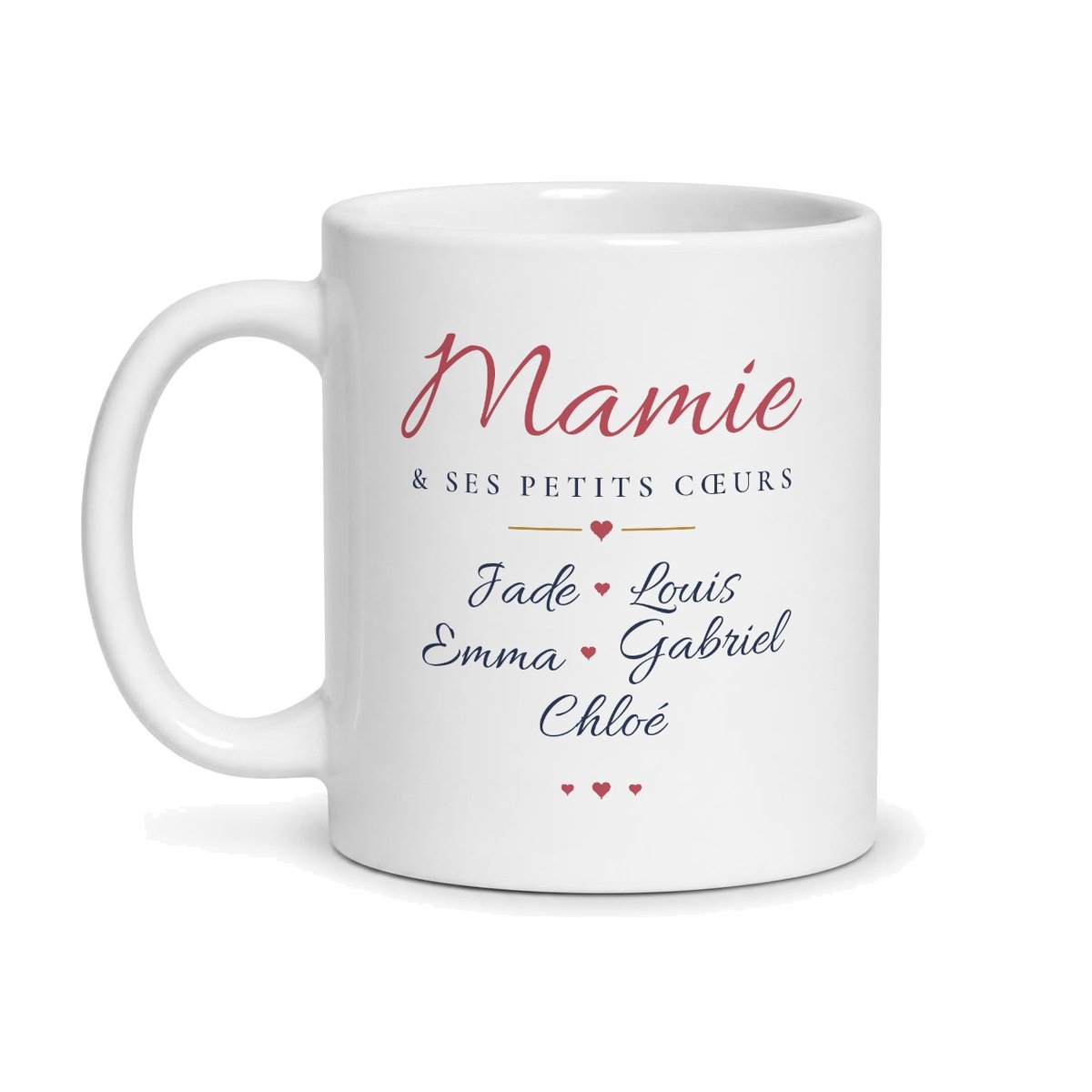 Mug Mamie personnalisé avec les prénoms des petits-enfants – cadeau mamie, face avant