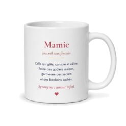 Dos du mug Mamie personnalisé : définition humoristique de mamie