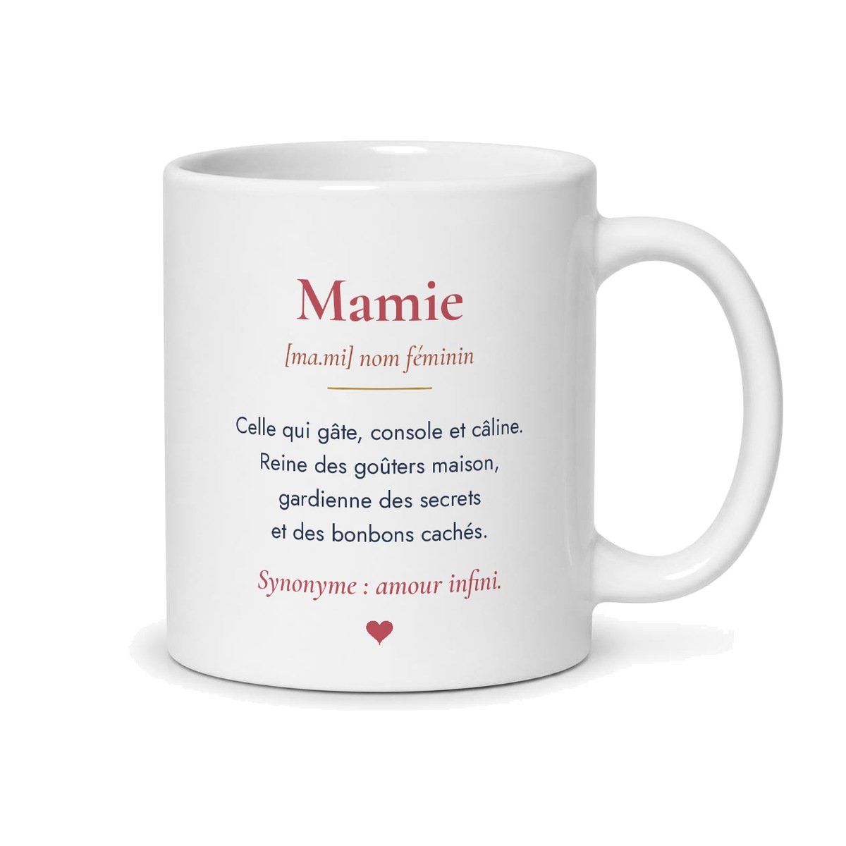 Dos du mug Mamie personnalisé : définition humoristique de mamie